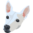 A graphic of a white dog